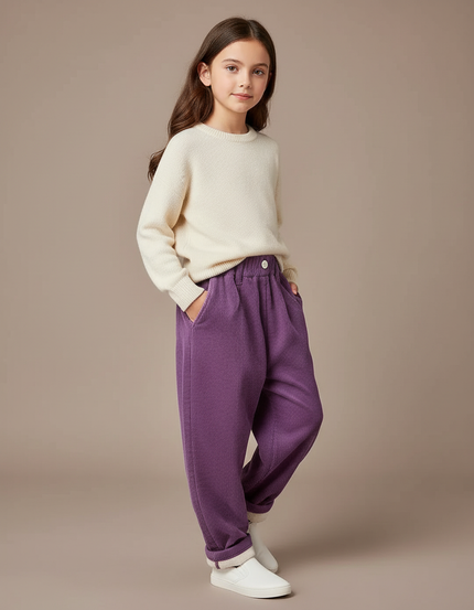 Pantalon Baggy Violet Côtelé Ample Décontracté Enfant - Cordé