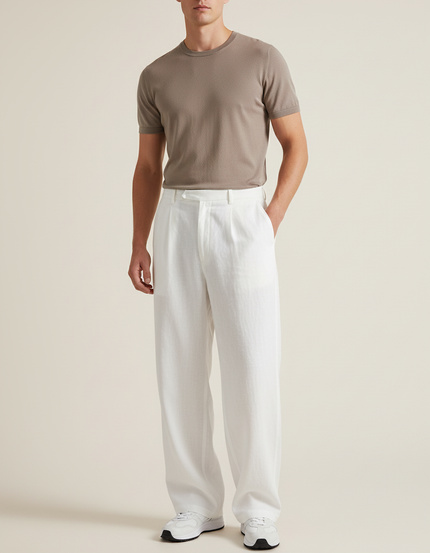 Pantalon Baggy Blanc Lin Plissé Ample Décontracté Homme