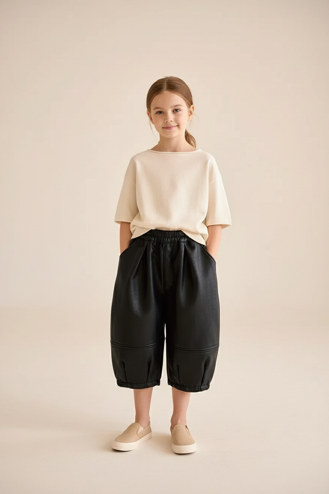 Pantalon Baggy Noir Cuir Ample Épais Hiver