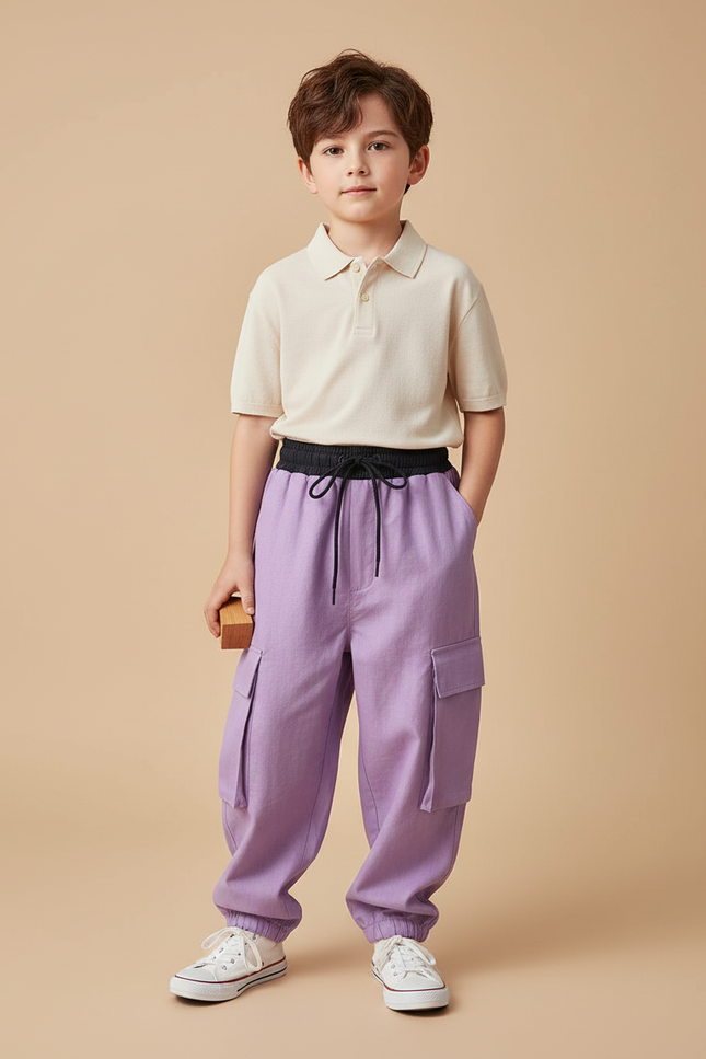 Pantalon Baggy Violet Coton Cargo Ample Enfant