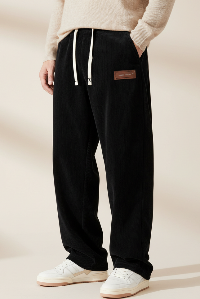 Pantalon Baggy Noir Cordon Velours Côtelé Homme Ample - Cordé