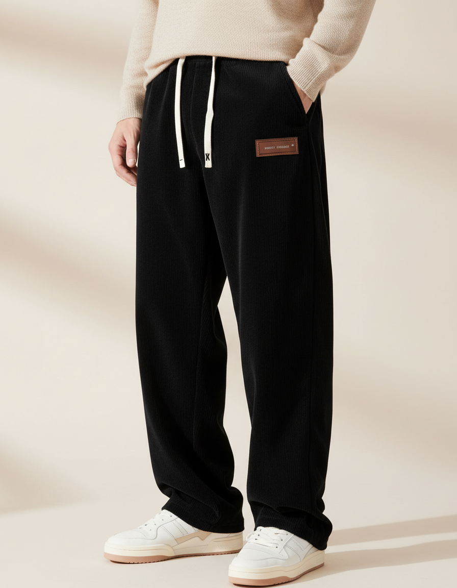 Pantalon Baggy Noir Cordon Velours Côtelé Homme Ample - Cordé