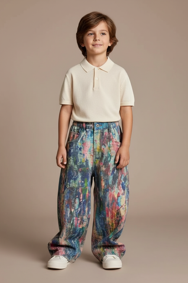Pantalon Baggy Denim Peinture Colorée Ample Enfant - Multicolore Jean