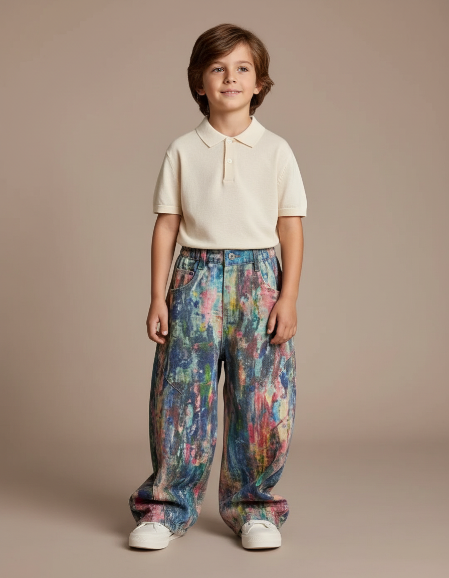 Pantalon Baggy Denim Peinture Colorée Ample Enfant - Multicolore Jean