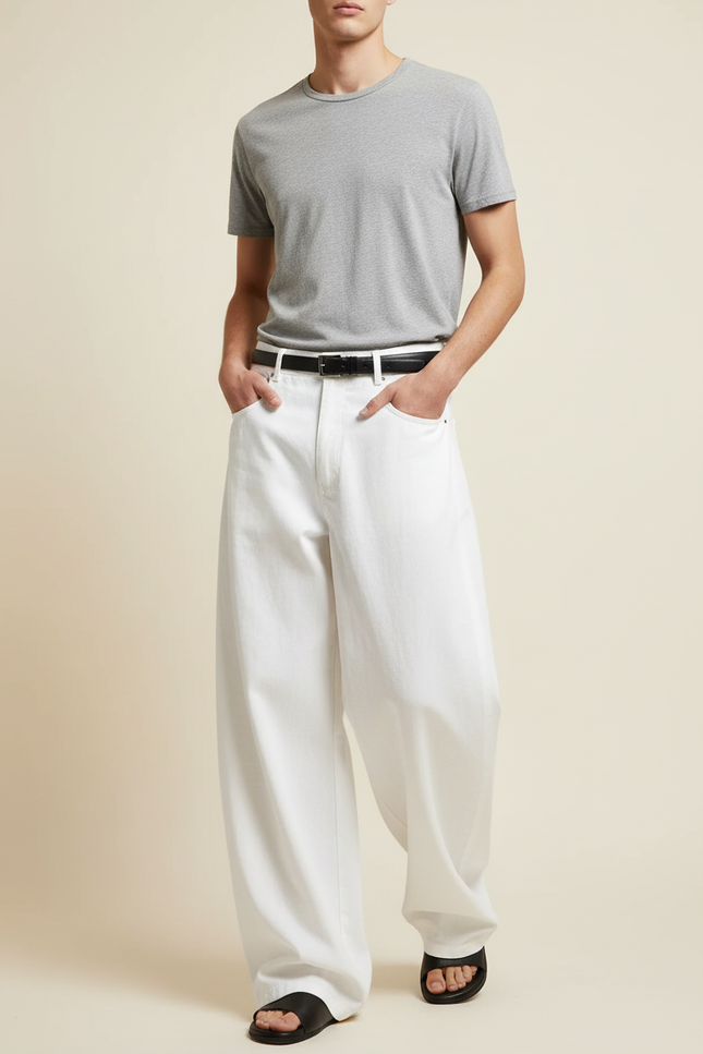 Pantalon Baggy Blanc Ample Décontracté Denim Homme - Jean