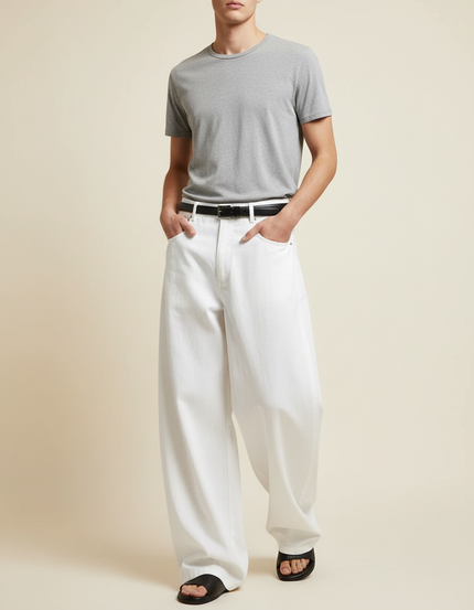 Pantalon Baggy Blanc Ample Décontracté Denim Homme - Jean