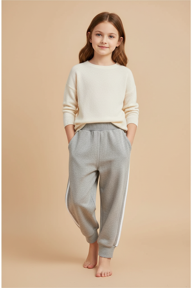 Pantalon Baggy Gris Coton Rayures Blanches Enfant Décontracté - Molleton