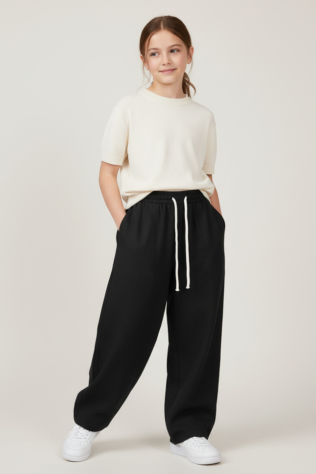 Pantalon Baggy Noir Ample Cordon Enfant - Molleton