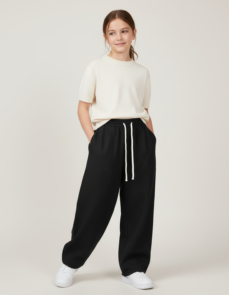 Pantalon Baggy Noir Ample Cordon Enfant - Molleton