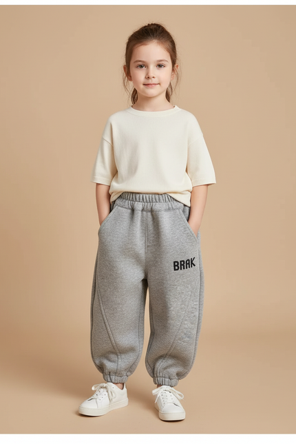 Pantalon Baggy Gris Molleton Ample Enfant Décontracté Élastique