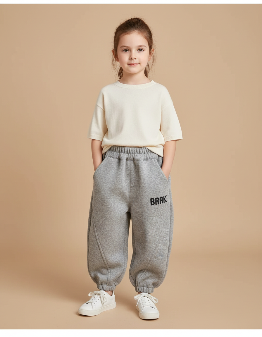 Pantalon Baggy Gris Molleton Ample Enfant Décontracté Élastique