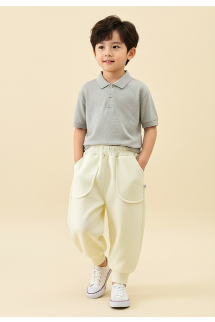 Pantalon Baggy Crème Ample Molletonné Confortable Enfant - Jaune