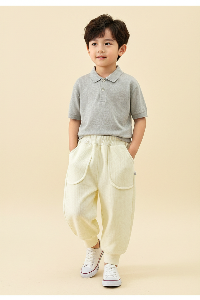 Pantalon Baggy Crème Ample Molletonné Confortable Enfant - Jaune