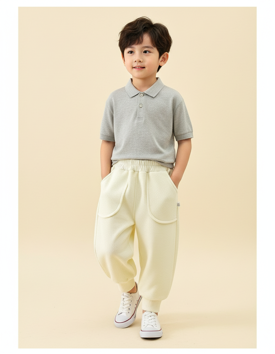 Pantalon Baggy Crème Ample Molletonné Confortable Enfant - Jaune