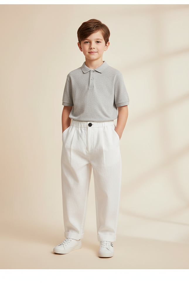Pantalon Baggy Blanc Plissé Ample Coton Enfant