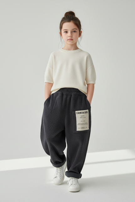 Pantalon Baggy Côtelé Gris Ample Épais Hiver - Cordé