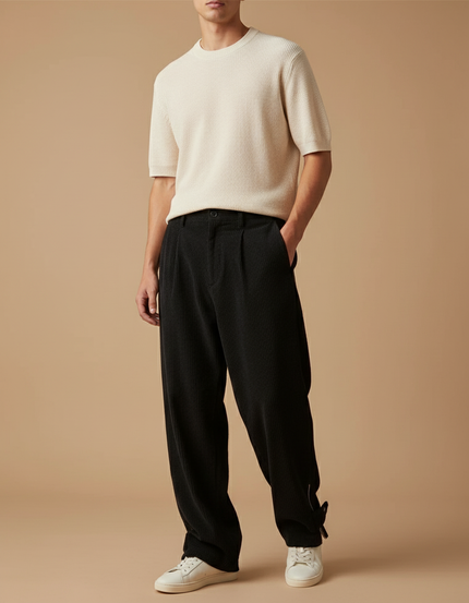 Pantalon Baggy Noir Côtelé Ample Décontracté Streetwear - Cordé