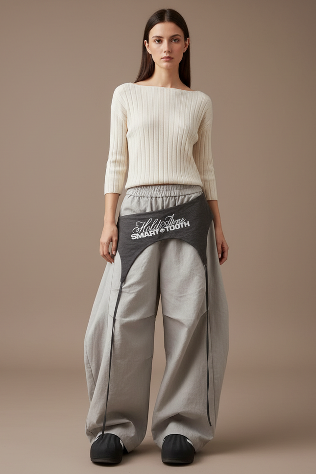 Pantalon Baggy Gris Fluide Large Cordon Streetwear - Lin
