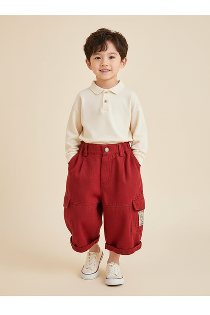 Pantalon Baggy Rouge Coton Ample Cargo Enfant