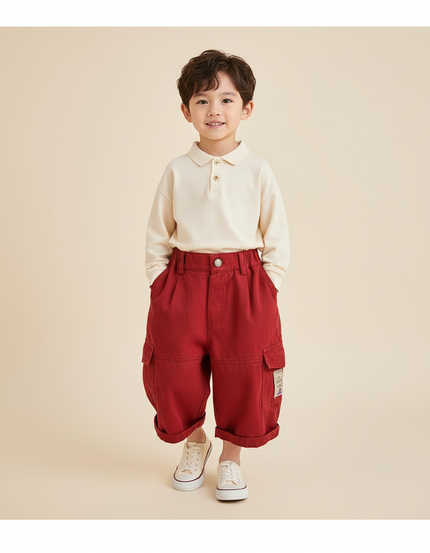 Pantalon Baggy Rouge Coton Ample Cargo Enfant