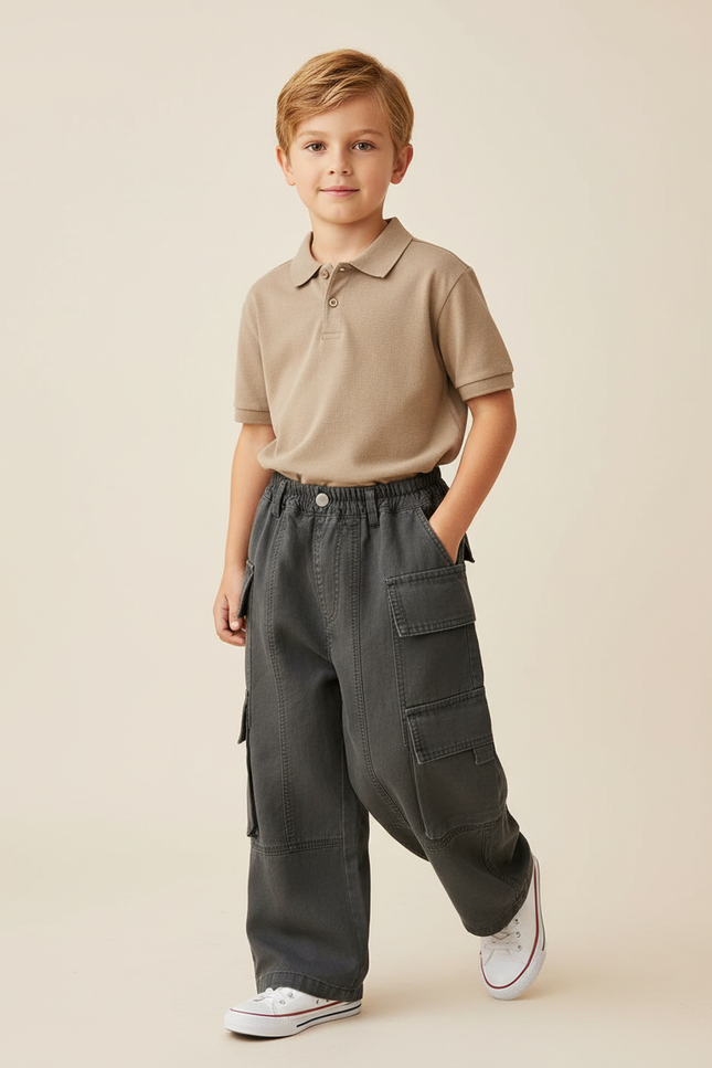 Pantalon Baggy Cargo Gris Ample Garçon Tendance - Jean