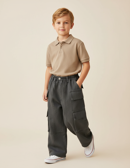 Pantalon Baggy Cargo Gris Ample Garçon Tendance - Jean