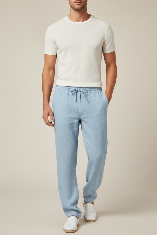 Pantalon Baggy Bleu Clair Lin Ample Cordon Homme