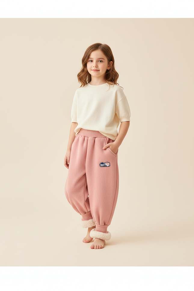 Pantalon Baggy Rose Velours Doux Chaud Enfant - Molleton