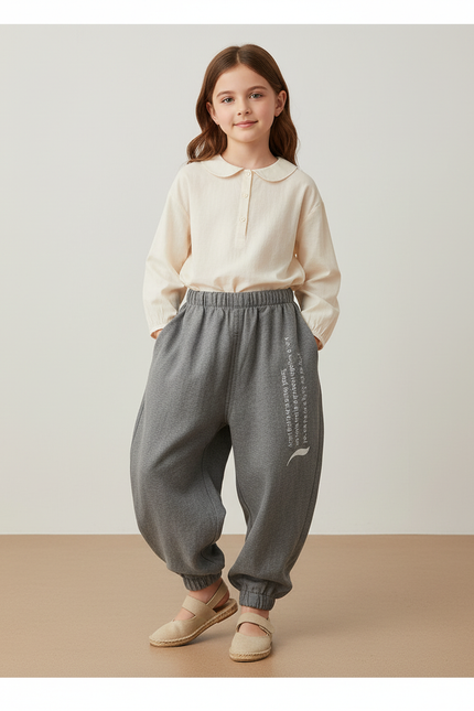 Pantalon Baggy Gris Coton Molleton Ample Enfant