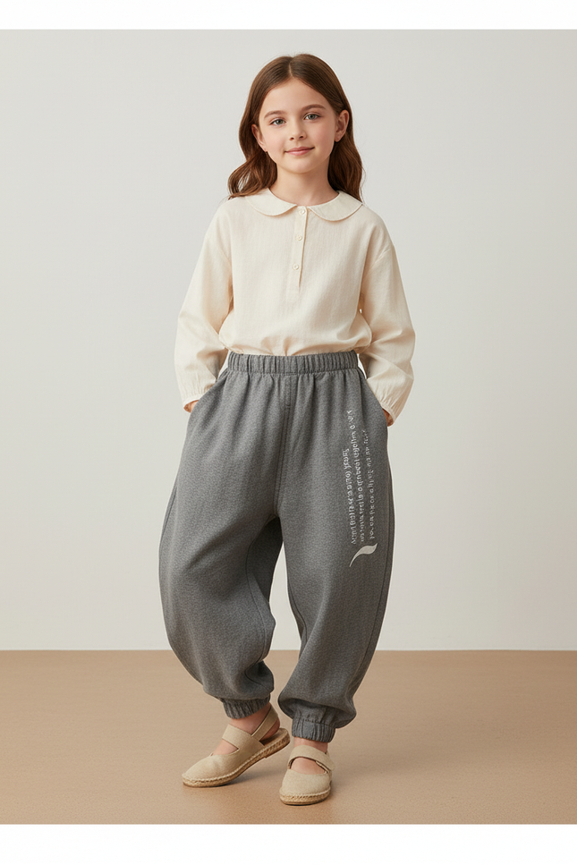 Pantalon Baggy Gris Coton Molleton Ample Enfant