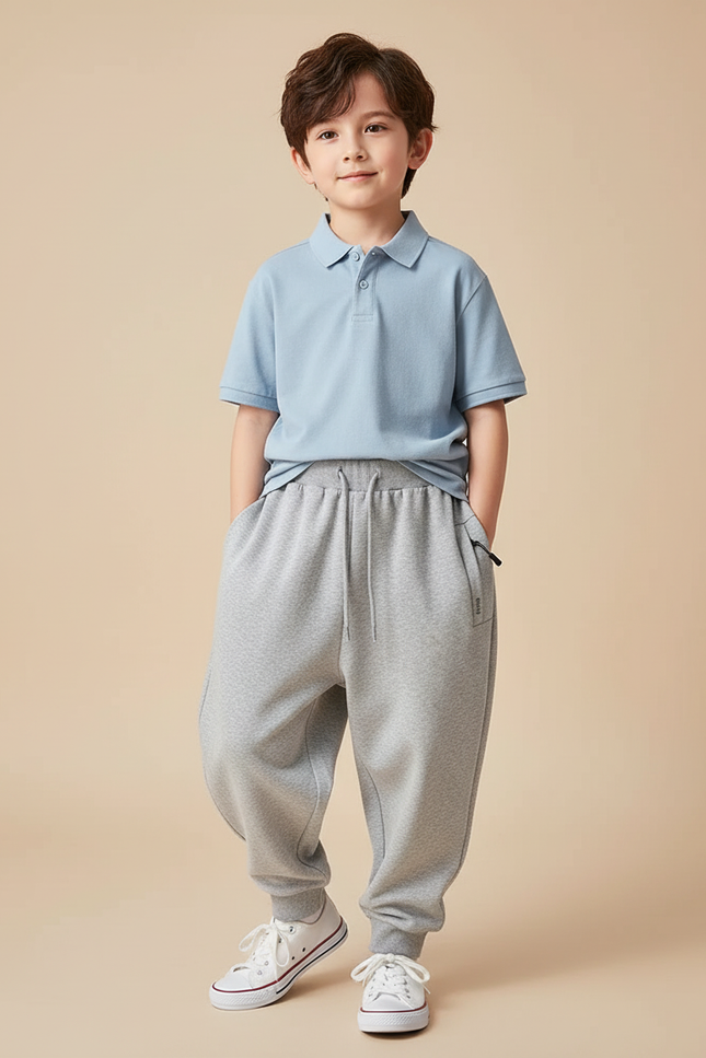 Pantalon Baggy Gris Chiné Décontracté Ample Cordon - Molleton