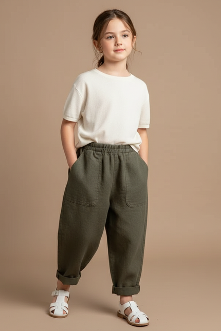 Pantalon Baggy Vert Kaki Lin Ample Enfant