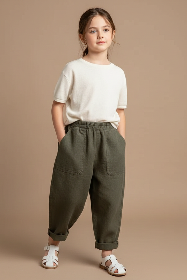 Pantalon Baggy Vert Kaki Lin Ample Enfant