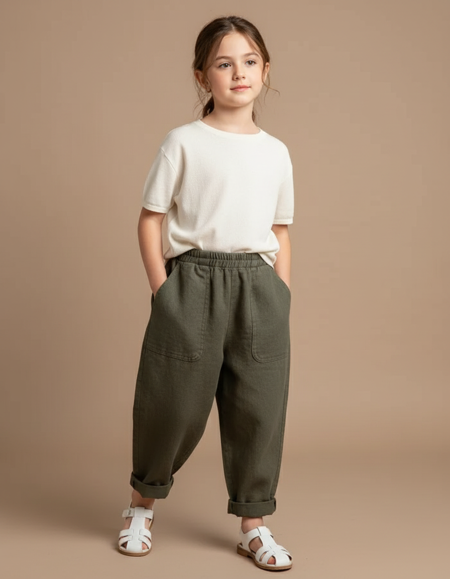 Pantalon Baggy Vert Kaki Lin Ample Enfant