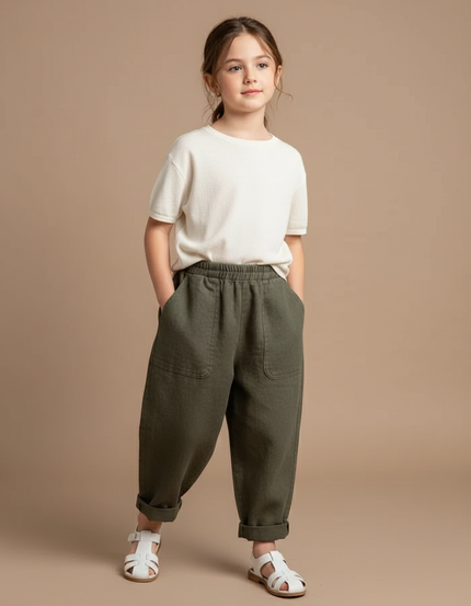 Pantalon Baggy Vert Kaki Lin Ample Enfant
