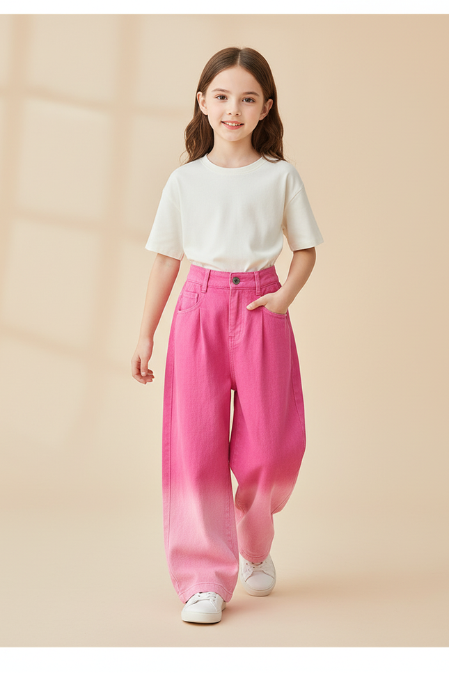 Pantalon Baggy Rose Dégradé Ample Coton Enfant - Jean