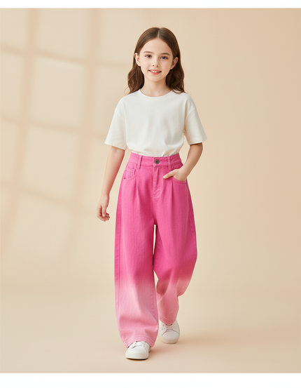 Pantalon Baggy Rose Dégradé Ample Coton Enfant - Jean