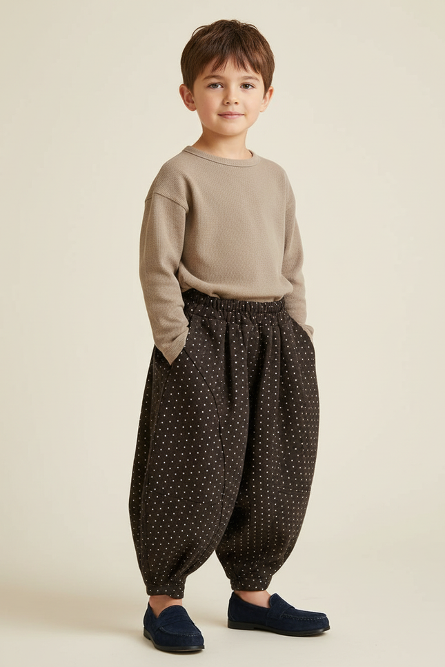 Pantalon Baggy Noir Pois Ample Coton Enfant - Molleton
