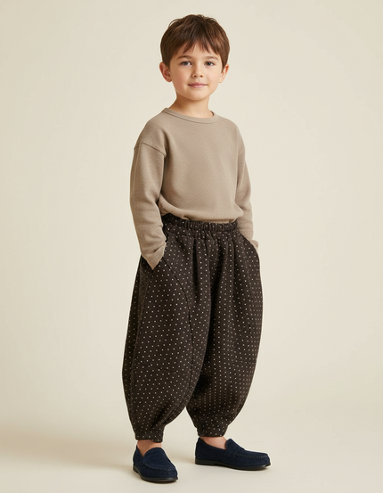 Pantalon Baggy Noir Pois Ample Coton Enfant - Molleton