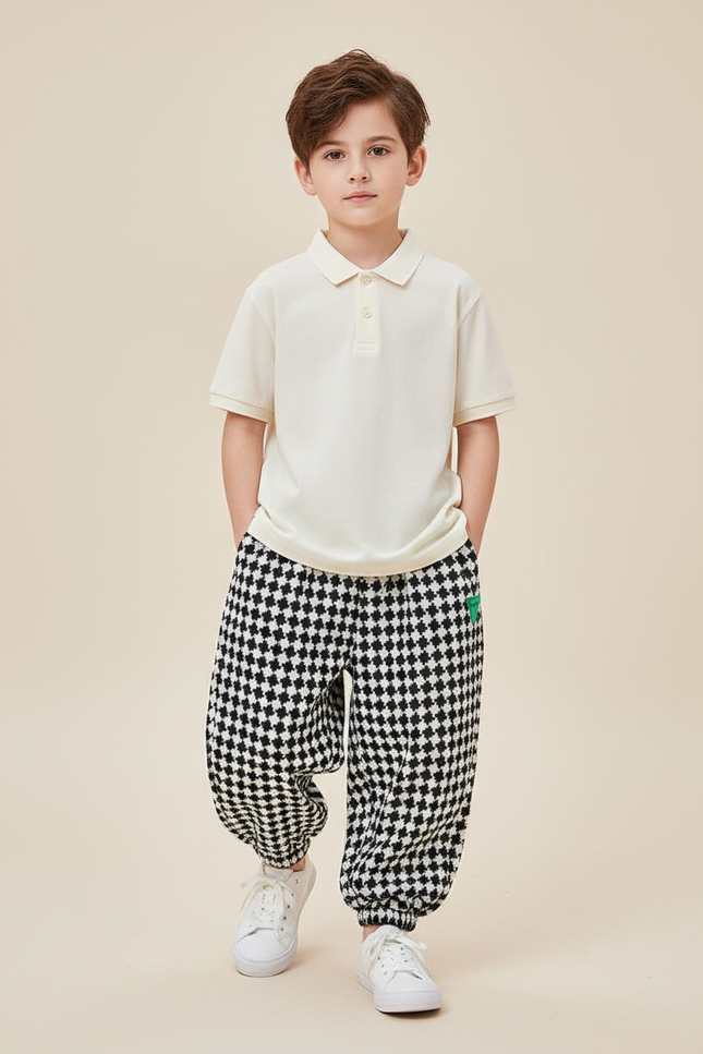 Pantalon Baggy Carreaux Noir Blanc Molletonné Garçon - Multicolore