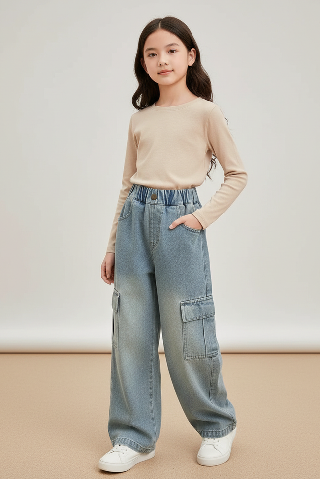 Pantalon Baggy Jean Bleu Droit Ample Cargo
