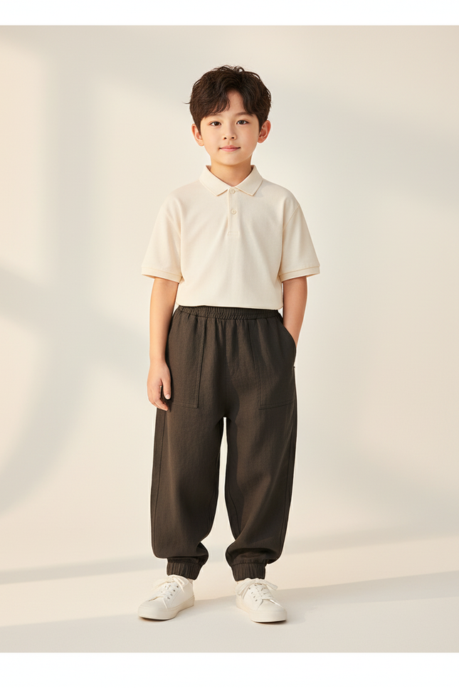 Pantalon Baggy Marron Ample Coton Enfants Décontracté - Molleton
