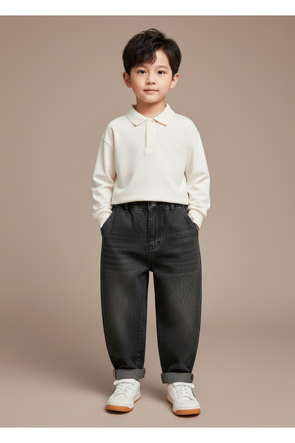 Pantalon Baggy Denim Gris Ample Garçon Décontracté - Jean