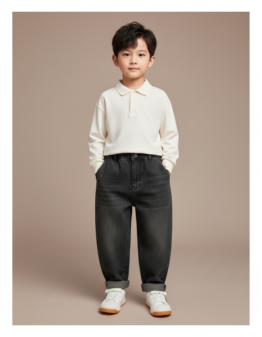 Pantalon Baggy Denim Gris Ample Garçon Décontracté - Jean
