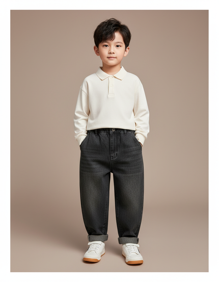 Pantalon Baggy Denim Gris Ample Garçon Décontracté - Jean