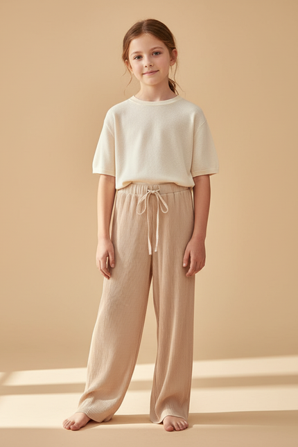 Pantalon Baggy Côtelé Beige Ample Confortable Fille - Cordé