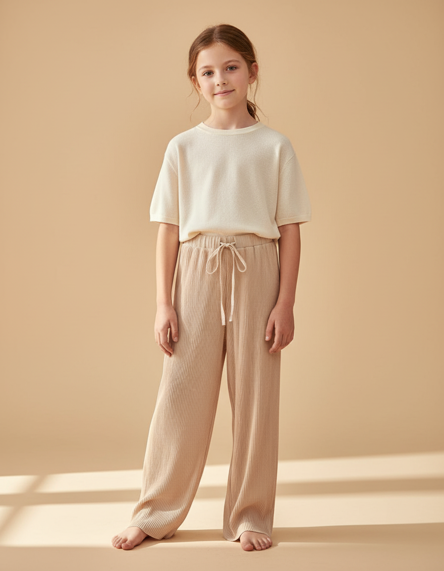 Pantalon Baggy Côtelé Beige Ample Confortable Fille - Cordé