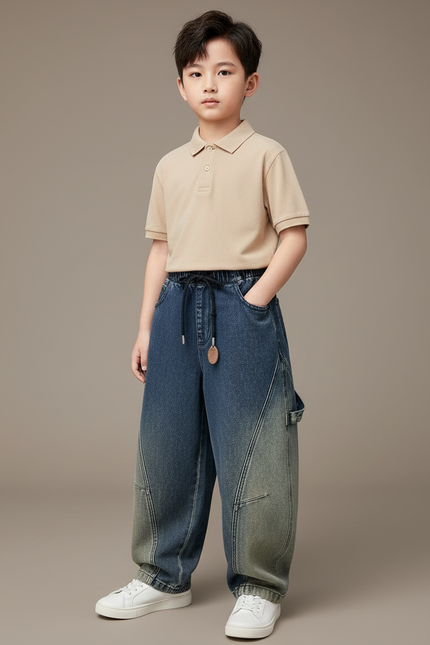 Pantalon Baggy Jean Bleu Dégradé Ample Garçon