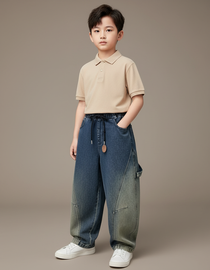 Pantalon Baggy Jean Bleu Dégradé Ample Garçon