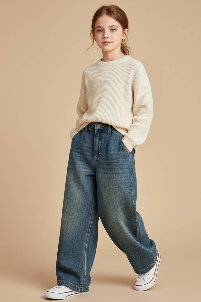 Pantalon Baggy Denim Large Bleu Décontracté Enfant - Jean
